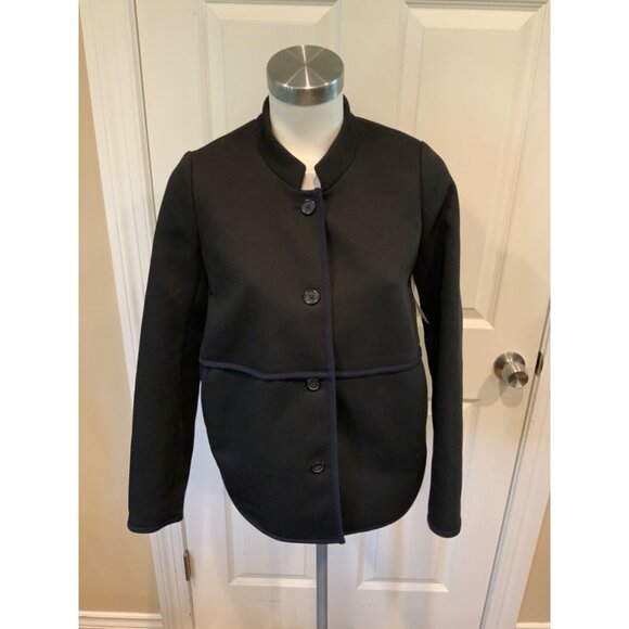 J. Crew Black Micro Striped Textured Jacket W/ Navy Piping, Size 2, NWT! - Picture 1 of 7
